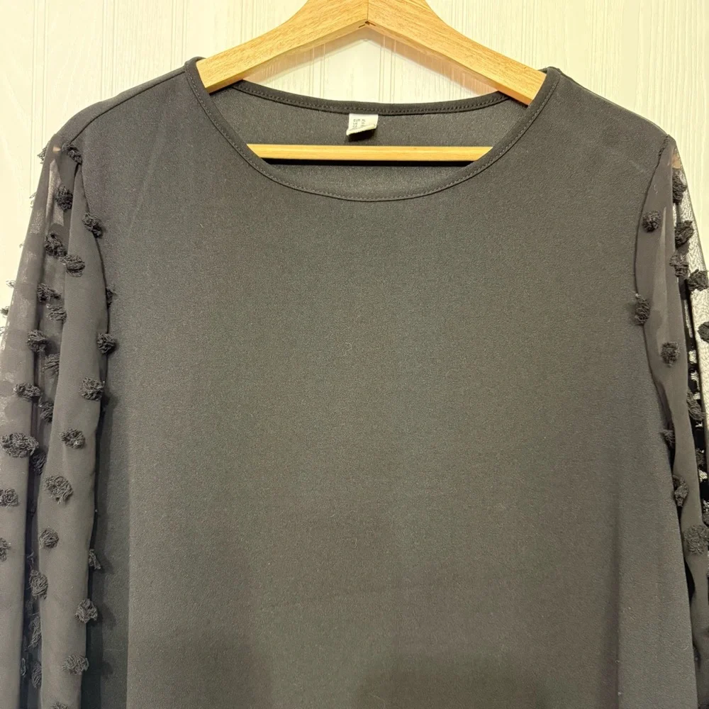 Black A-line midi dress with sheer mesh long sleeves size XL - Picture 10 of 10